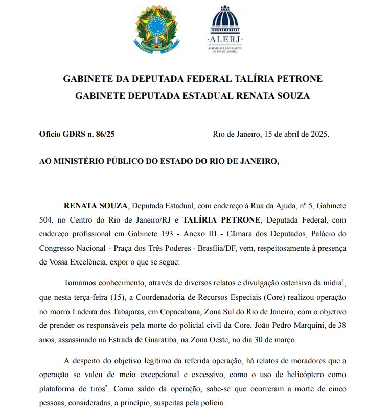 Deputadas do PSOL vão ao MP questionar excessos em operação na Ladeira dos Tabajaras